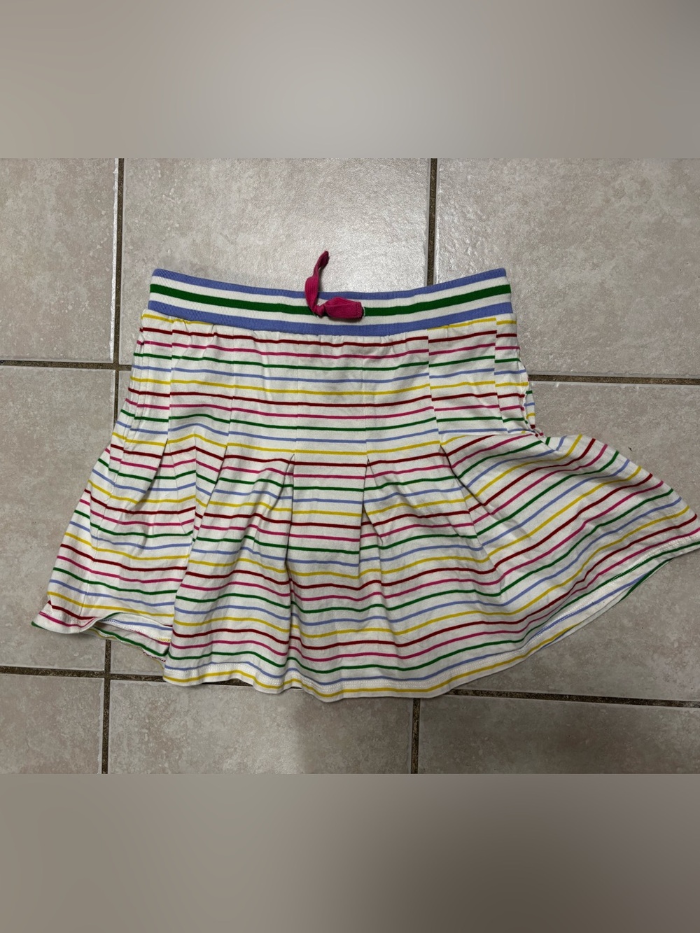 Boden Girls' Rainbow Stripe Skort- White with Multicolor Stripes size 13-14